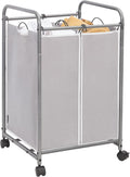 STORAGE MANIAC Laundry Sorter 2 Section, 90 L Gal Laundry Hamper with Wheels, Clothes Basket Separator Sorter, 2 Bag Clothes Cart with Wheels and Removable Bags for Closet, Dorm, Collage, Grey