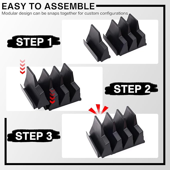 42 Pieces Modular Wrench Organizer Magnetic Wrench Holder Plastic Modular Tool Organizers with Label for Tool Drawer Storage (Black, for 100 Wrenches)