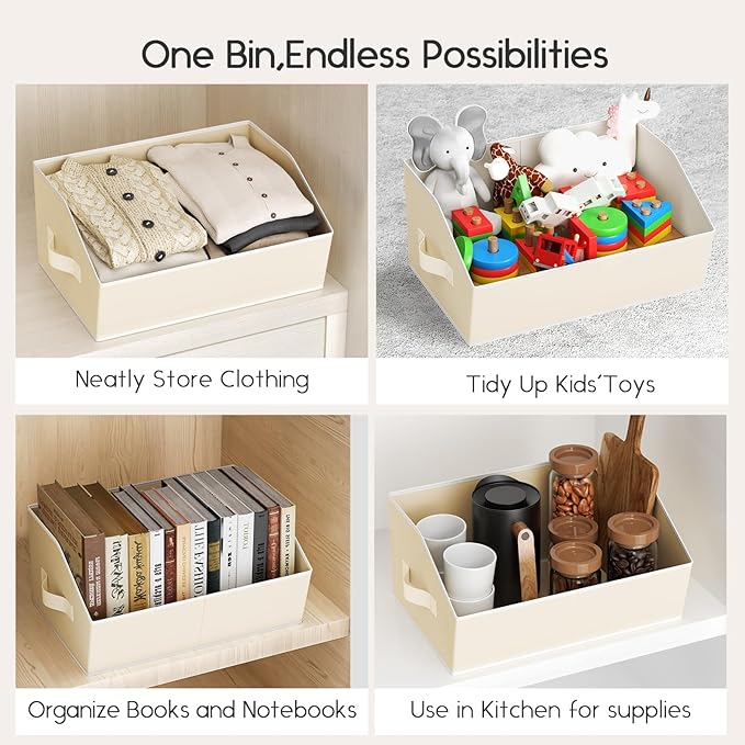 Large Closet Organizers and Storage Bins - 4 Pack Trapezoid Storage Baskets for Shelves, Foldable Fabric Baskets with Handles Ideal for Closet, Basket, Wardrobe and Shelf Storage, Beige