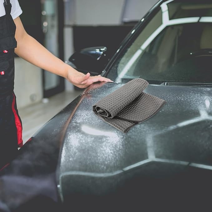 Yardwe Microfiber Car Wash Towel Ultra Absorbent Gray Waffle Weave Cleaning Cloth Car Drying Towel for Automotive Detailing