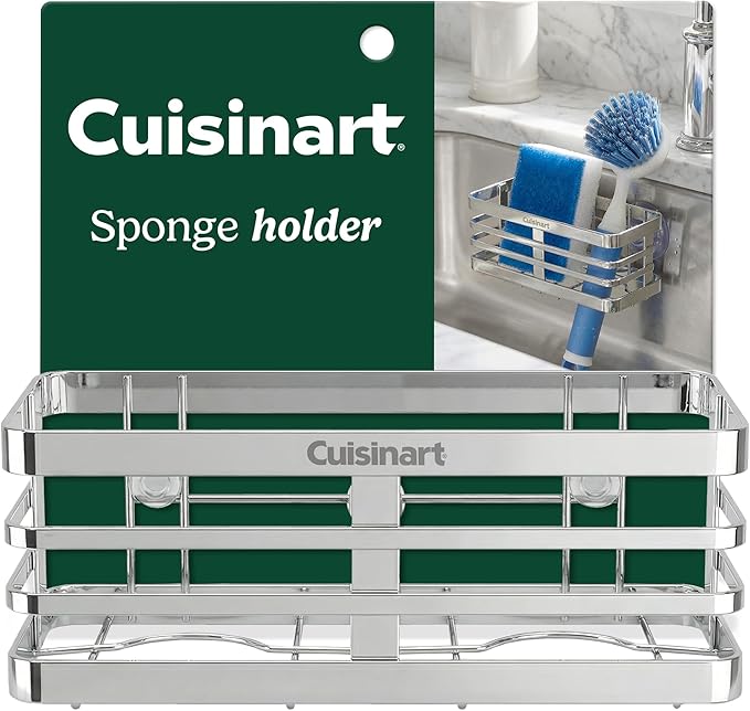Cuisinart Sponge Holder for Kitchen Sink—Metal Sink Caddy with Triple Suction Cups, Kitchen Sink Organizer, Organization and Storage for Sponges, Brushes, Soap & Cleaning Accessories