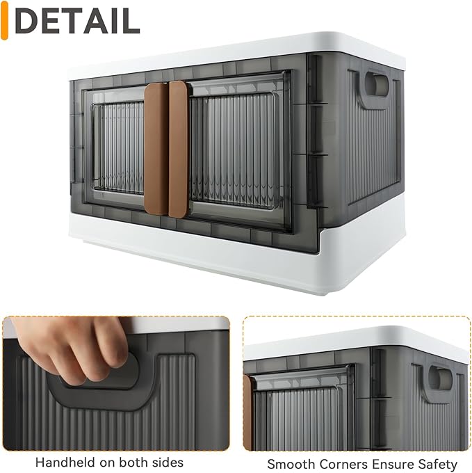 AssHMKIT Storage Bin, Plastic Cabinet, 8.4 Gallon Capacity (32L Per One), 2 Pack, Collapsible Box with Lids, Foldable Drawer, Transparent, Organizers for Home and Office