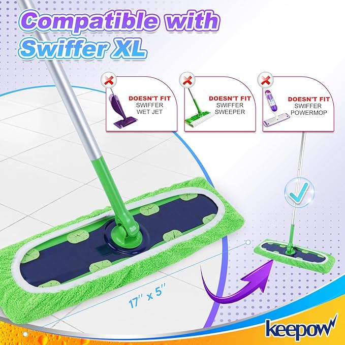 KEEPOW Reusable Mop Refill Pads Replacement Compatible with Swiffer Wet Pads Refill XL Size, XL Mop, Dry Sweeping Cloths for Hardwood Floor Cleaning, 6 Pack