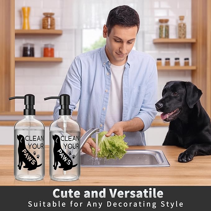 Black Dog Soap Dispenser 17 oz Clear Glass Hand Soap Bottle with 304 Stainless Steel Pump for Bathroom or Kitchen Countertop Dog Lover Gift Idea