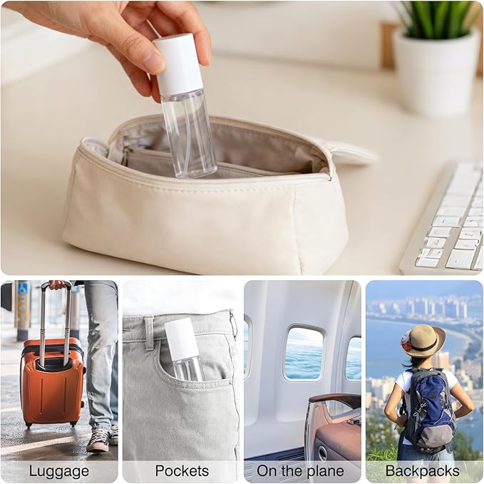 Boenoea Small Spray Bottle 1.7oz/50ml Travel Spray Bottles Plastic Portable Refillable Empty Bottles for Outgoing - Leak Proof - 2 Pack Clear