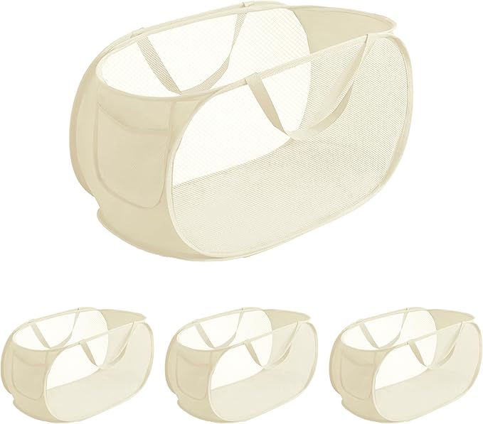 NarangOrnt 4 Pcs pop up laundry hamper Sturdy Large Capacity collapsible laundry basket,Laundry Room,Toy storage,Versatile Use-Home,Camping,Dorm,Hotel,Travel(Beige)