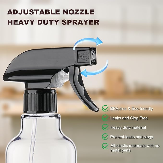 Spray Bottles Plastic Spray Bottle for Hair Mist/Stream Heavy Duty Empty Spray Bottles for Cleaning Solutions, Plants, Cooking (16.9oz-BlackClear)