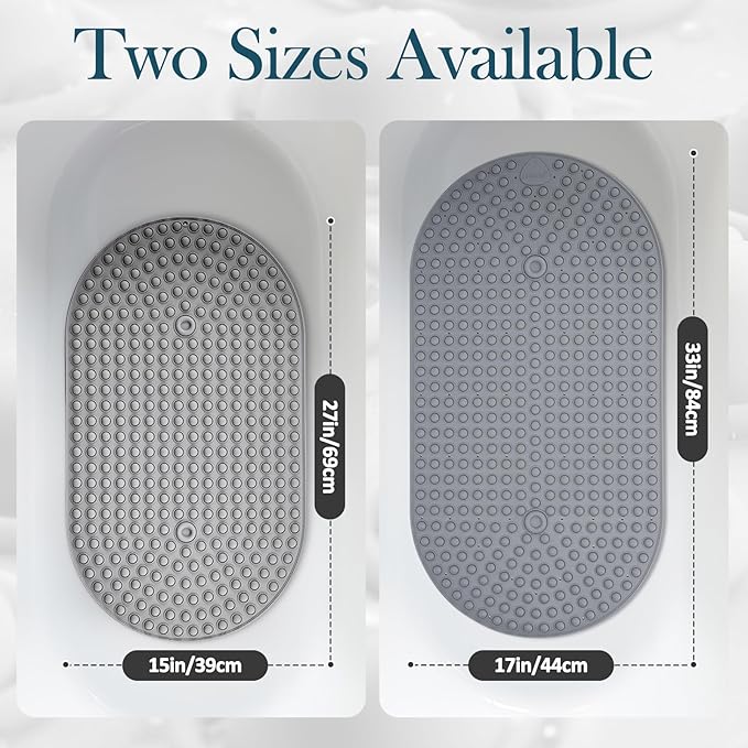 Joiyota Silicone Push Pop Bath Mat with 391 Suction Cups,33x17.3 Inch Non-Slip Tub Mat for Adults, Superior to Foldable Mats for Safety & Stability with Drain Holes, Gray Thickend Soft Shower Mat