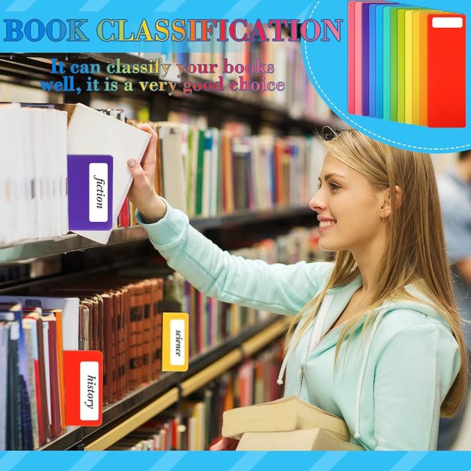 TaoBary 60 Pcs Library Book Dividers with Stickers 4 x 12 Inch Library Shelf Marker Assorted Color Comic Book Markers Plastic Dividers to Organize Home Teaching Supplies, 12 Colors