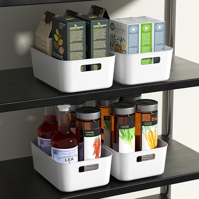 12 Packs Plastic Pantry Organizing Bins, Small Open Storage Bin, White