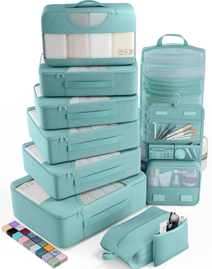 Veken 10 Set Packing Cubes for Travel Essential, Suitcase Organizer Bags in 4 Sizes, Carry-On Luggage Accessories with Large Laundry & Hanging Toiletry Bag, Must-Have for Airplane, Road Trip & Camping