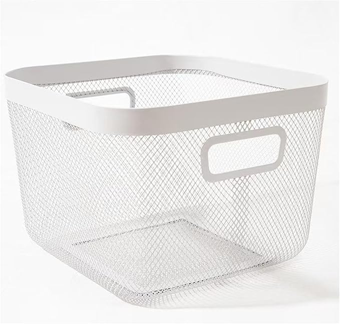 Metal Mesh Steel Baskets, Household Wire Storage Organizer Bin Garden Harvest Basket Multi-functional Fruit Baskets with Handles for Kitchen Bathroom Picnic Shopping Decor Cabinet Home, White