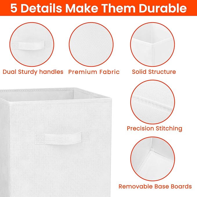 Criusia Storage Cubes - 11 Inch Heavy Duty Fabric Storage Bins for Shelves Closet Cube Organizer - 8 Pack Collapsible Cube Storage Bins Baskets for Clothes Blankets Toys - Nursery Organization (White)
