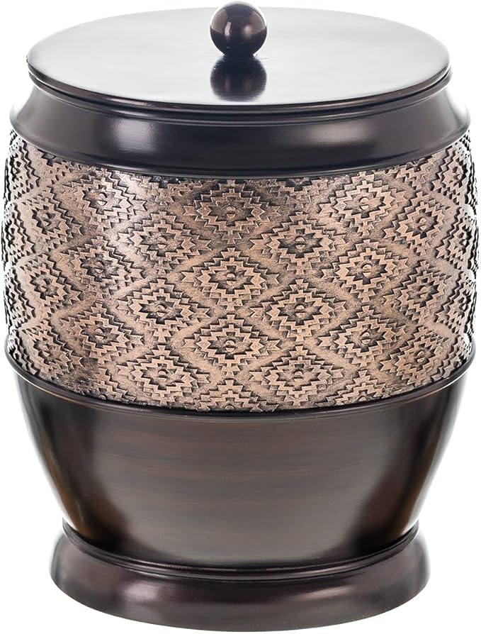 Creative Scents Dublin Brown Small Trash Can with Lid 1.26 Gal / 4.8L - Decorative Oval Waste Basket, Durable Resin Slim Bathroom Covered Garbage Can Wastebasket Bin for Diaper/Paper