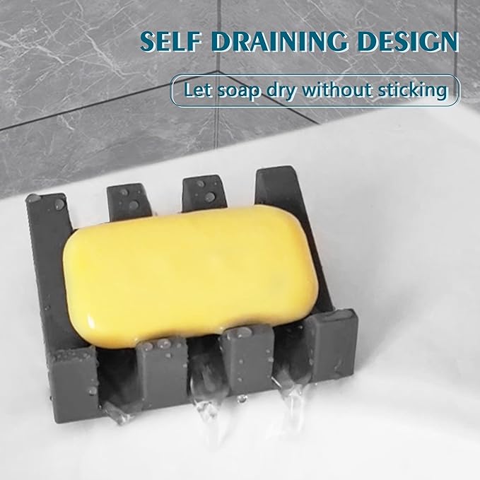 Self Draining Soap Dish,Silicone Suction Cup Soap Holder, Bathroom Soap Dish for Bar Soap,Can Extend Soap Life,Bathroom, Bath Tub, Kitchen Sink Grey - 3 Pack