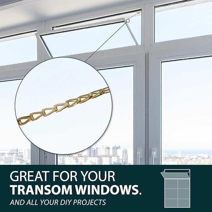 MEGA HANDLES Transom Door Chain 12-Inch, Door Chain Stopper for Transom Windows, Cabinet Door Restraint, Chain Lid Support, Durable Transom Window Hardware for Enhanced Safety - Satin Brass