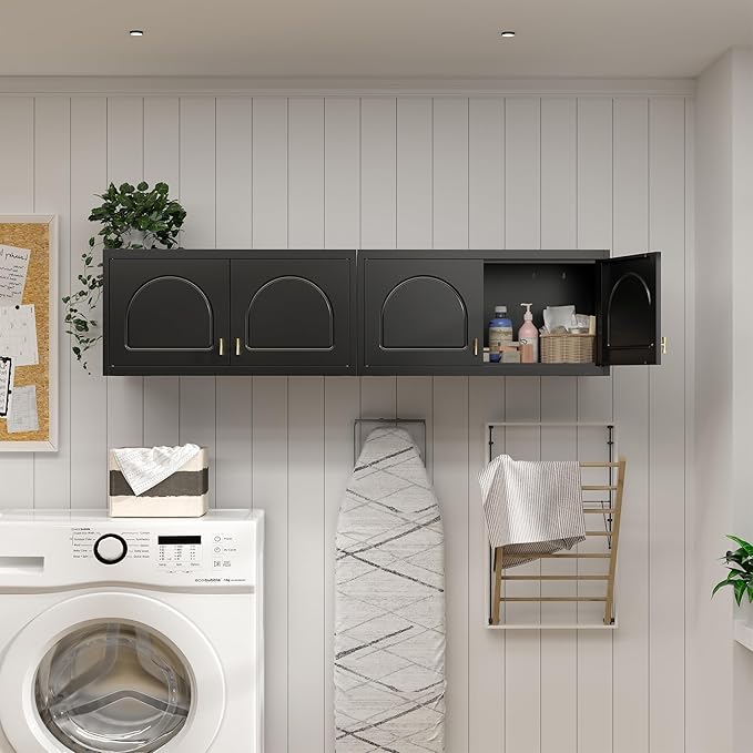 Metal Storage Cabinet with Doors, Small Kitchen Storage Cabinets, Black Wall Cabinet, 15" Tall Home Office Cabinet, Steel Overhead Cupboard for Pantry, Living Room, Kitchen- Assembly Required