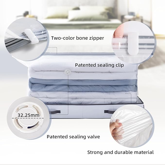 TAILI Under Bed Jumbo Vacuum Seal Storage Bags for Comforters and Blankets, Large Capacity White Foldable Box Save 80% Space, 41" x 17.7" x 6"