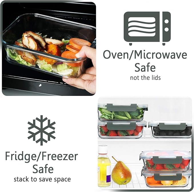 M MCIRCO [5-Packs, 36 Oz Glass Meal Prep Containers with Snap Locking Lids Glass Food Containers,Airtight Lunch Container,Microwave, Oven, Freezer and Dishwasher (4.5 Cup)