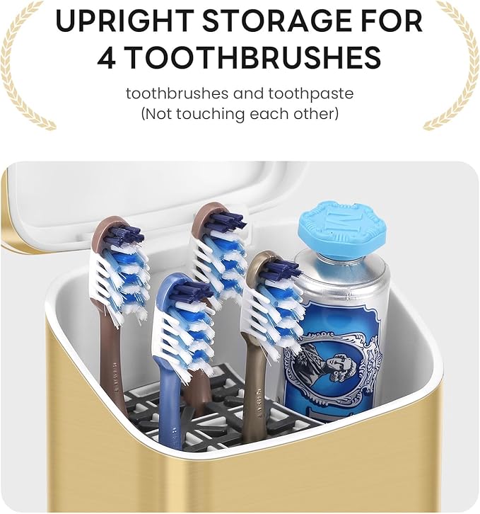 GFWARE Toothbrush Holder with Cover - 5 Slots Toothbrush Holders for bathrooms, Detachable Bathroom Caddy Organizers and Storage Kids Tooth Brush and Toothpaste Holde, Gold