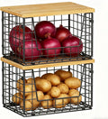 keomaisyto Stackable Wire Baskets, 2-Pack - Kitchen & Pantry Organizers for Potato, Onion Storage, Heavy-Duty Metal Storage Bins for Fruit, Vegetable, Snack, Can
