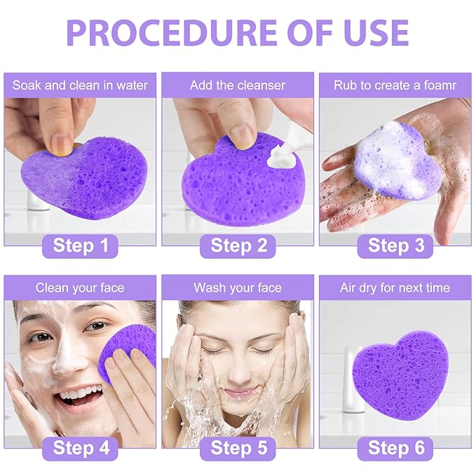 50-Count Facial Sponges Compressed, 100% Natural Cellulose Face Sponge Professional Cosmetic Spa Sponges for Face Cleansing, Exfoliating Mask, Makeup Removal for Travel and Home, Purple