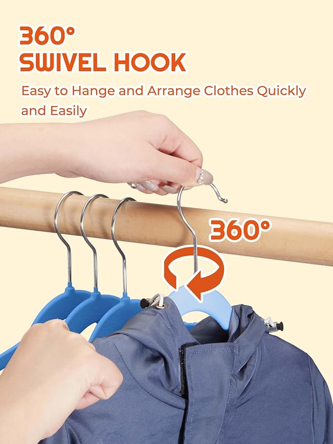 HOUSE DAY 14 Inch Kids Velvet Hangers 50 Pack, Durable Big Kids Hanger for Youth, Non Slip Kid Felt Hangers, Cute Childrens Hanger for Closet, Blue