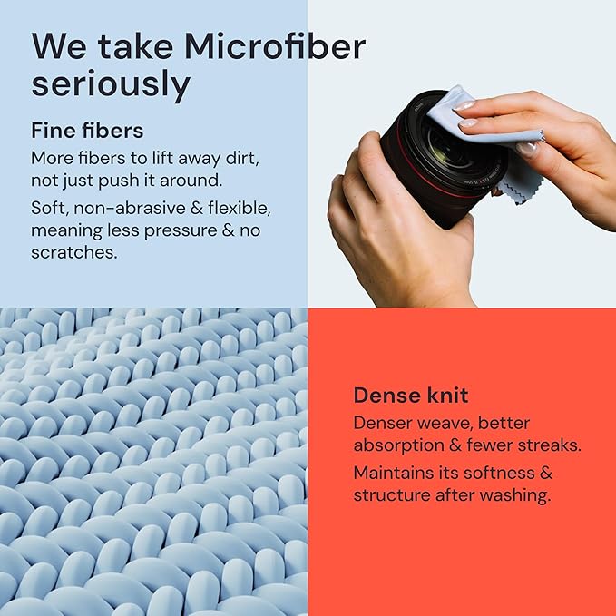 Elite Screens Microfiber Cleaning Cloth - 12" x 12", Blue, 8-Pack - Oversized for Lens Coverage & Glasses Wipes - Scratch-Free Electronic Cleaning Cloth for Screens