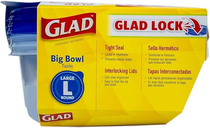Glad GladWare Big Bowl Food Storage Containers, Large Round Bowl Holds 48 Ounces of Food - Glad Food Storage Containers for Everyday Use to Preserve Freshness, 3 Count - 6 Pack