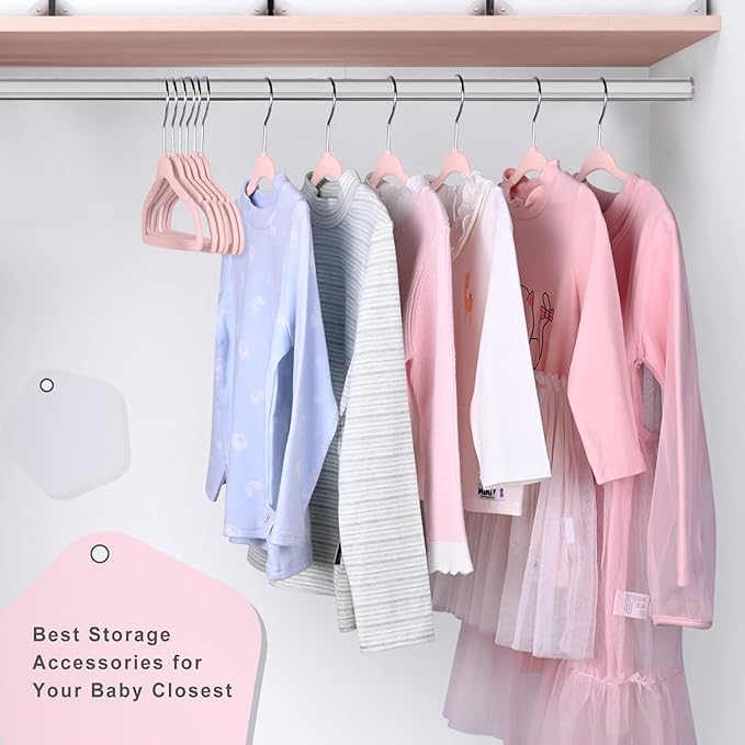 BAGIAL 50 Pack Kids Velvet Hangers 14 Inches Children's Clothes Hangers Non-Slip Baby Hangers for Infant/Toddler (Blush Pink)