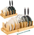Bamboo Pot Lid Organizer, Adjustable Kitchen Organizer for Cabinet, Expandable Pot and Pan Storage Rack, Kitchen Organization for Lids, Bakeware, and Cutting Boards