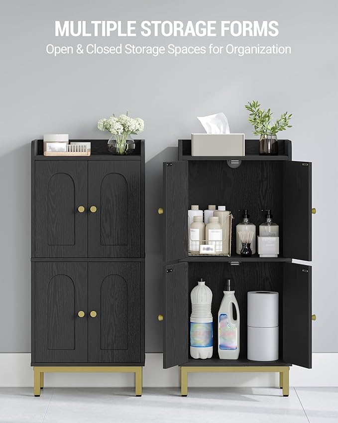 Bathroom Cabinet, Small Storage Cabinet with 4 Doors, Bathroom Organizers and Storage Cabinets with Adjustable Feet. Cabinets Freestanding for Living Room, Kitchen, 7.1"D x 14.6"W x 32.7"H