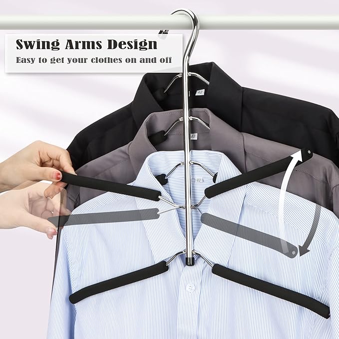 Hangers Space Saving Clothes Hanger 2 Packs Swing Arm Non Slip Padded Coat Hanger 5 Layers Heavy Duty Stainless Steel Sweater Shirt Hanger Closet Storage Organizer