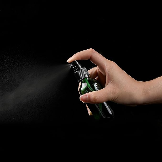 Green Glass Small Spray Bottle 2 oz 24 Packs,Fine Mist Sprayer Small Clear Bottles,Refillable Containers mini spray bottles for Cleaning Solutions and Skin Care (Green 24pcs)