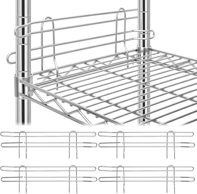 4 Pcs Chrome Wire Shelf Ledge 14" L x 4" H Wire Shelving Side Ledge Metal Shelves Accessories Pantry and Garage Storage (Silver)