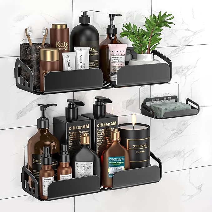 HAOBAOBEI Shower Caddy Adhesive Replacement, Adhesive Hooks Stickers, Strong Hook Strip for Shower Caddy Basket Shelf, Soap Holder, Bathroom Storage Corner Shelves, Kitchen Racks (Transparent-6Pack)