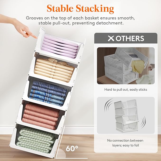 Lifewit 8 Pack Stackable Closet Organizers and Storage Basket for Clothes, Plastic Sweater Storage Bins for Wardrobe, Multifunctional Pants Organizer for RV, Pantry, Bathroom, Kitchen, Dorm, 24L