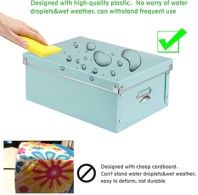 SEEKIND Foldable Storage Box with Lids and Handles Decorative, 3 in 1 Set, Multiple Size Plastic Box for Clothes, Cosmetic, Books …