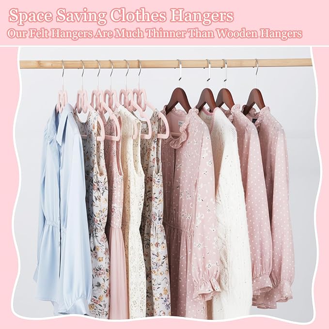 45 Pack Pink Velvet Hangers, 16" Non Slip Velvet Clothes Hanger Ultra Slim Felt Hanger with 360 Degree Swivel Hook Space Saving for Coats Jacket Shirts Dress