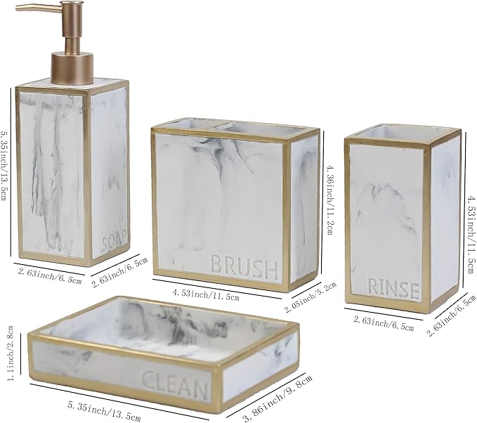 Hymmah Bathroom Accessories Set,Toothbrush Holder,Farmhouse Bathroom Decor,4 Pcs Resin Gift Set Apartment Necessities, Contain Toothbrush Cup,Soap Dispenser,Soap Dish,Tumbler