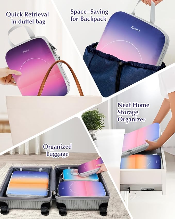 Gonex Compression Packing Cubes, 4pcs Expandable Storage Travel Luggage Bags Organizers, Travel Cubes for Suitcase Carry On (Gradient)