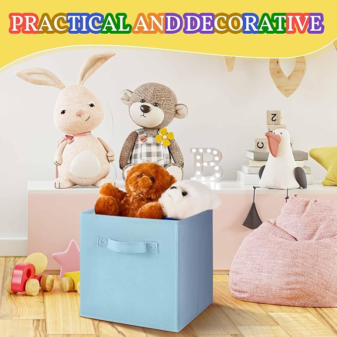 Yinder 6 Pcs Cube Storage Bin 11'' Storage Bins for Room Decor Colorful Bins Foldable Baskets for Nursery Organizer Boxes Fabric Boxes (Pastel Colors)