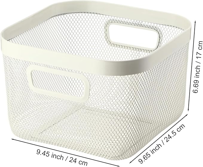 Metal Mesh Steel Baskets, Household Wire Storage Organizer Bin Garden Harvest Basket Multi-functional Fruit Baskets with Handles for Kitchen Bathroom Picnic Shopping Decor Cabinet Home, Beige