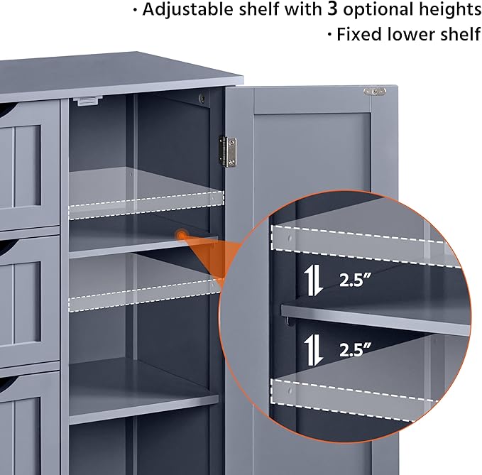 Yaheetech Large Bathroom Floor Cabinet with 4 Dawers and Single Door Cabinet, Freestanding Storage Cabinet for Living Room Kitchen Hallway, Gray