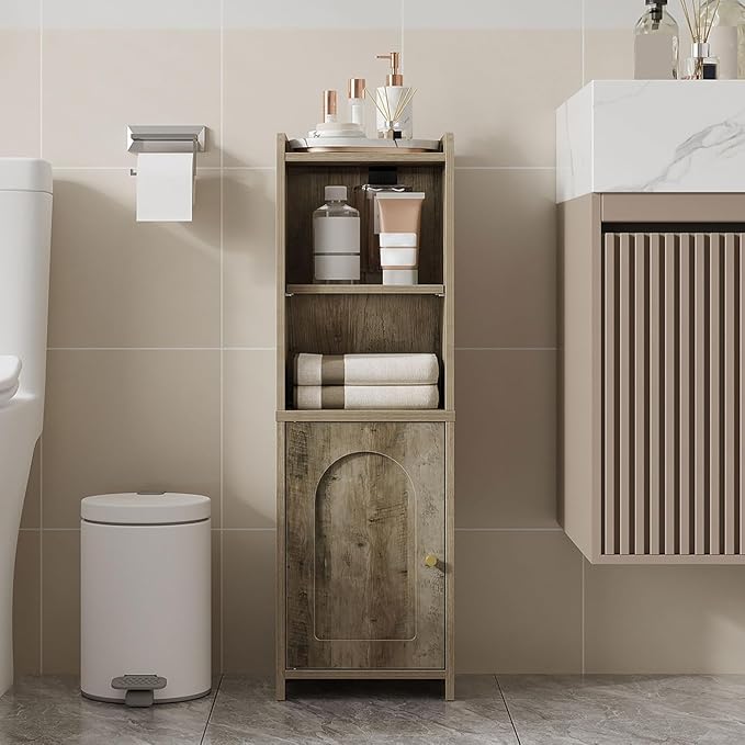 Bathroom Storage Cabinet, Corner Floor Cabinet with Doors and Adjustable Shelf, Narrow Toilet Paper Cabinets, Bathroom Organizer for Small Spaces, Rustic Greige BC39705X