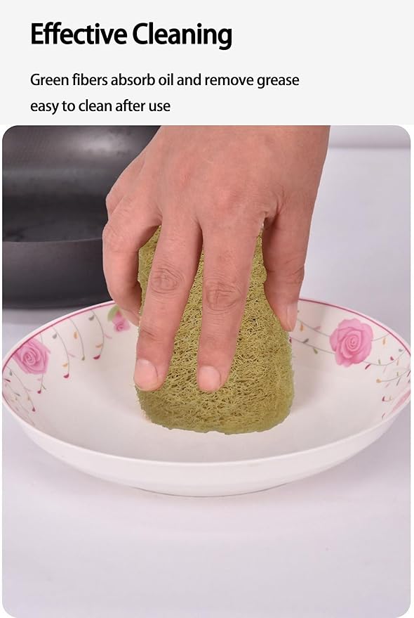 Eco-Friendly Natural Loofah Dish Scrubbers, Biodegradable & Zero Waste Kitchen Sponge, Reusable Non-Scratch Loofah for Kitchen, Bathroom & Household Cleaning, Unbleached Plant-Based Scrubber, 4-Pack
