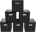 Yunkeeeper storage bins Cubes, Fabric Cube Organizer with Handle, Foldable Cube Bins for Cloth or Accessary Storage, 11x11x11, Set of 6, (Black grid)