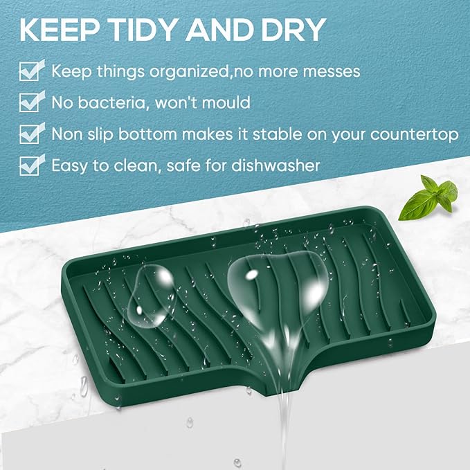 Silicone Soap & Sponge Holder - Self Draining Sink Organizer - Caddy for Bathroom or Kitchen