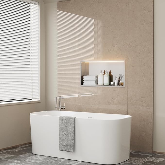 TSIBOMU Stainless Steel Shower Niche with LED Lights 12" x 24" Recessed Wall Niche, No Tile Needed Bathroom Storage Shelf (Brushed)