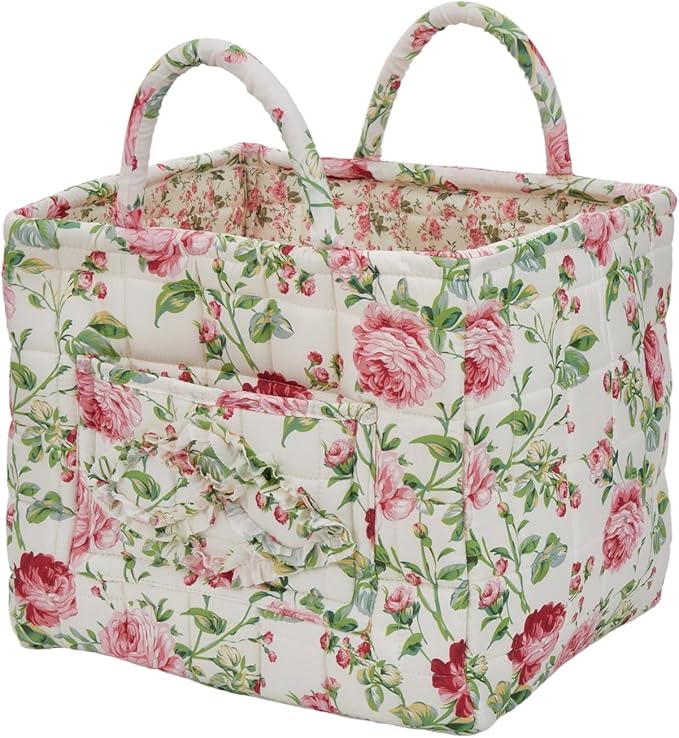 Boho Fabric Storage Basket, Large Capacity Laundry Basket, 12.2'' x 10.23'' x 10.23'' Collapsible Laundry Hamper with Easy Carry Handles (C Multi-Color 2, L)